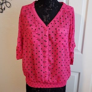 TORRID: Pink Black Hearts button down